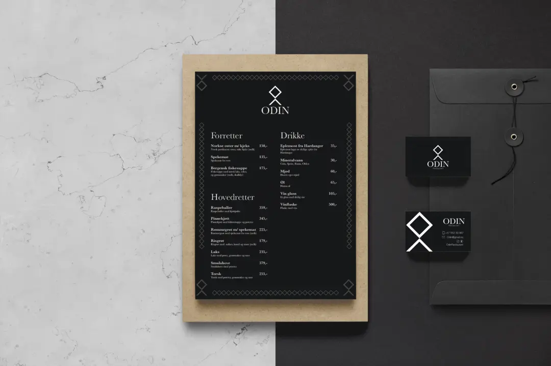 Menu and business card for Odin